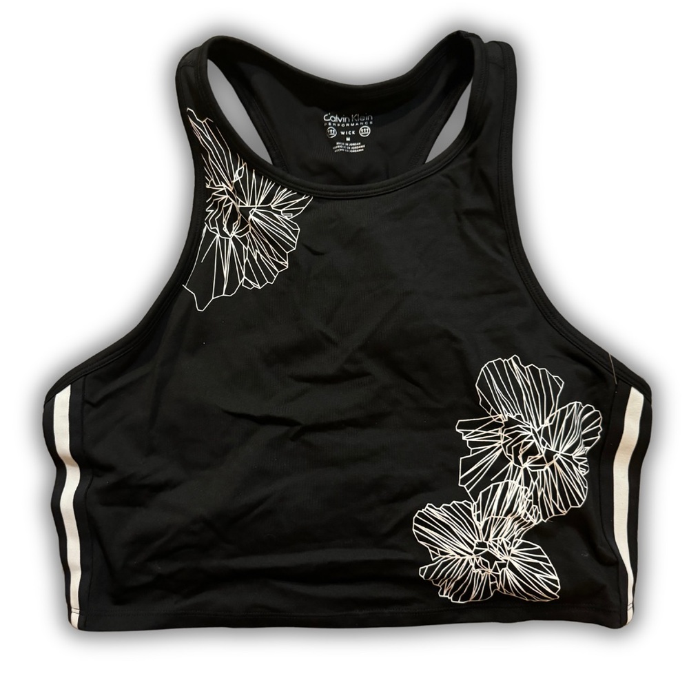 NWT | Calvin Klein | Floral Cropped Tank Top Sports Bra Black | Size:M